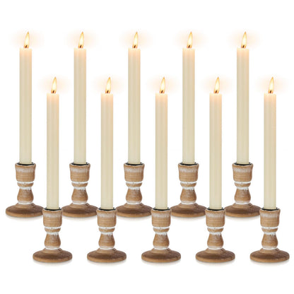 Inweder Wooden Taper Candle Holders: Wood Candlestick Holders Rustic Farmhouse Fall Decor for Living Room Dinning Table Centerpiece Christmas Set of 10