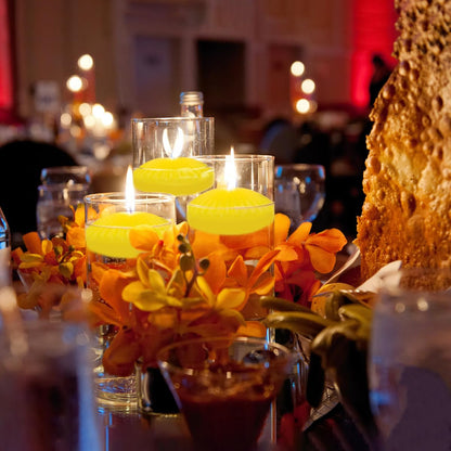 Citronella Floating Candles for Cylinder Vases, 24 Pack 2 Inches Yellow Water Candles for Centerpieces at Wedding Dinner Party Spa Treatments