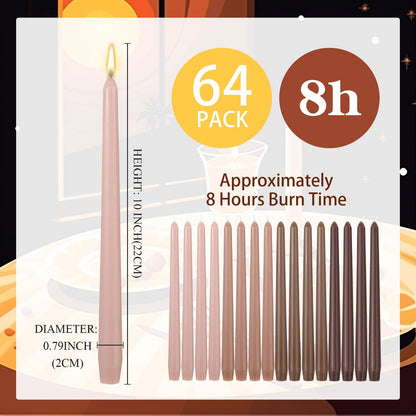 MTLEE 10 Inch Long Tapered Candle Stick Bulk Smokeless Unscented Burning Candlestick Paraffin Wax with Cotton Wick for 4th of July Dinner Anniversary Wedding Party Church(Gradient Brown,16 Pcs)