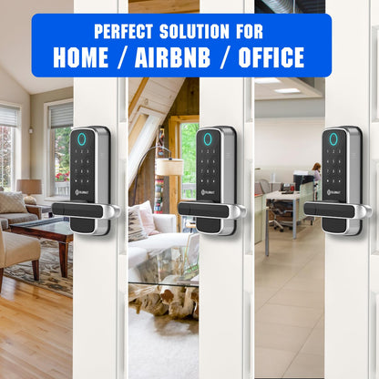 Smart Lock with WiFi Gateway, Keyless Entry Lock with Handle - Locks for Front Door with Keypad - Fingerprint Lock - App Control with Door Sensor - Auto Lock
