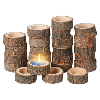 DECHOUS 24Pcs Wooden Tealight Candle Holder: Natural Birch Stump Wood Votive Tealight Holder Candlestick Centerpiece for Wedding, Party, Holiday, Home Decoration, Inner 1.57in