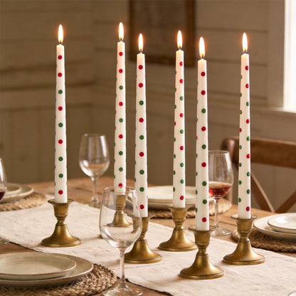 2 Pack Taper Candles, 10 Inch Unscented Candlesticks with Green Stripe Design for Holiday Table Centerpiece, Fireplace Mantel, Winter Weddings, Advent Wreaths, Seasonal Home Decor