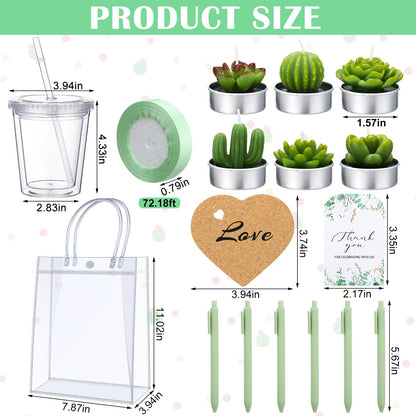 MotiMind 6 Sets Succulent Baby Shower Prizes for Game Players Baby Shower Winners Guest Gifts Green Cactus Candle Tumbler Coaster Pen Gift Bag Wedding Bridal Game Prizes Party Favors
