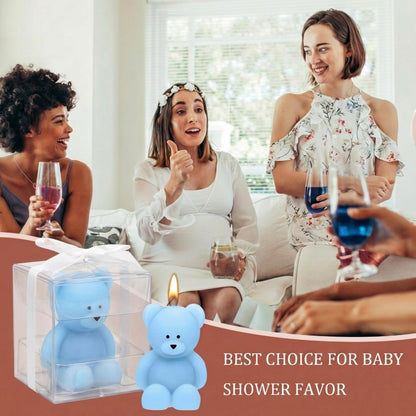 Dansib 50 Pcs Bear Baby Shower Candle Favors for Guest Bear Party Favors Baby Shower Candles Bulk for Gifts Party Decorations (Light Brown,Dark Brown,Blue)