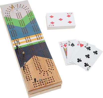 Canoe Cribbage Board Game Set Placid Nautical Print Continuous 3 Track Travel Cribbage Boards Unique Wooden Board Games for Adults 9 Metal Cribbage Pegs 12 Inches