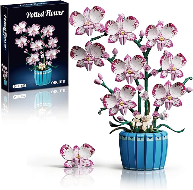 Flowers Botanicals Pink Orchid Building Set - Artificial Flower Building Blocks for Adult Women Indoor Plant Home Decor Bonsai Mother's Day Birthday Gift for Adults Kids Girls 8+ (779 PCS)