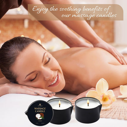 6 Pack Massage Oil Candles 2.35 oz Low Temp Soy Massage Candles 6 Scent Spa Therapy Body Oil Home Valentine's Day Gift for Relaxation, Couples, or Self-Care