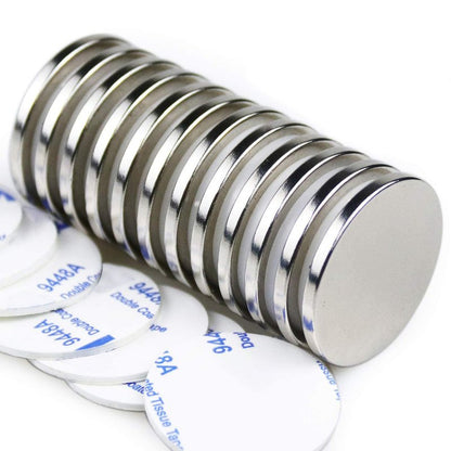 LOVIMAG Strong Neodymium Disc Magnets, Rare Earth Magnet with Double-Sided Adhesive for Fridge, DIY, Building, Scientific, Craft, and Office Magnets - 1.26 inch x 1/8 inch, Pack of 12