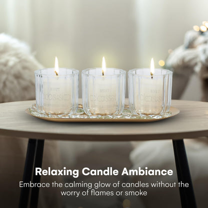 Dawhud Direct Glass Candle Holders - Transparent with Gold Base - Elegant Candle Centerpieces for Tables - Durable Heat-Resistant Design - Perfect for Weddings and Holidays - 3 Glass Set