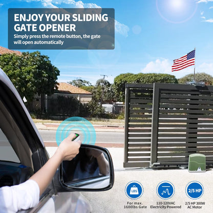 TOPENS RK700T Automatic Sliding Gate Opener Rack Drive Electric Gate Motor for Heavy Driveway Slide Gates Up to 1600 Pounds, Security Gate Operator AC Powered with Nylon Gear Rack and Remote Control
