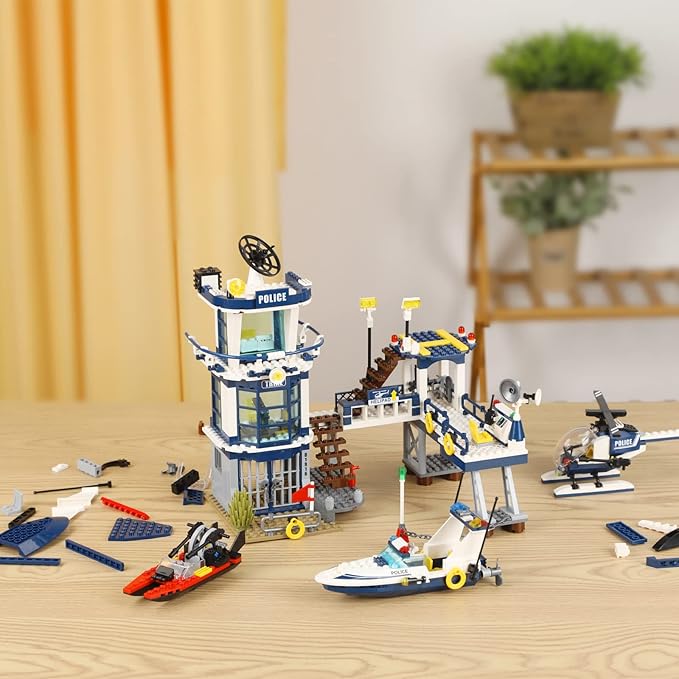 City Police Station STEM Building Sets Compatible with Lego Military Helicopter AirplaneBoats Ship Swat TeamBuilding Kit for Kids 565 PCS Best Gift for 6-10 Boys