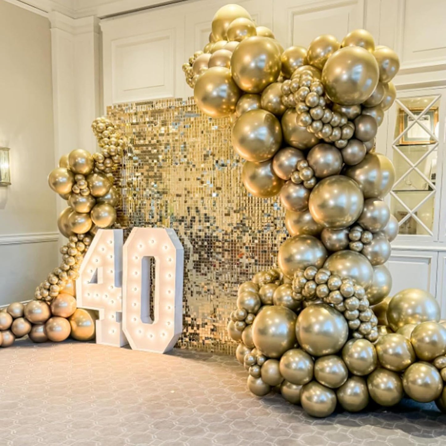 Awenztech Metallic Gold Balloon Arch Kit - 120pcs Chrome Latex Balloons for Weddings, Graduations & Parties