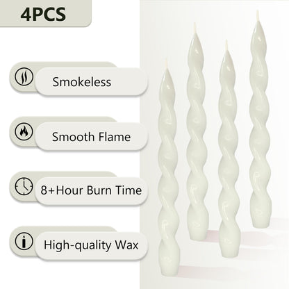 Spiral Taper Candle Long Candlesticks 10 INCH White Tapered Candles Unscented Twisted Candlestick Smokeless Candle Stick for Home Décor Weddings Festive Holiday