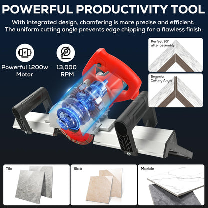 Professional 45° Tile Edge Cutter – 43 Degree Electric Chamfering Machine with Auto Water Spraying for Porcelain & Ceramic Tile Work, Labor-saving Tool