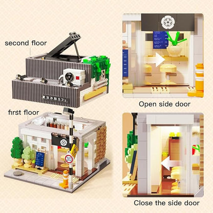 Summer Breeze Japanese Café Building Block Set MOC Kyoto Street View with Lights Japanese Architecture Construction Model Gift for Adults(1108PCS)