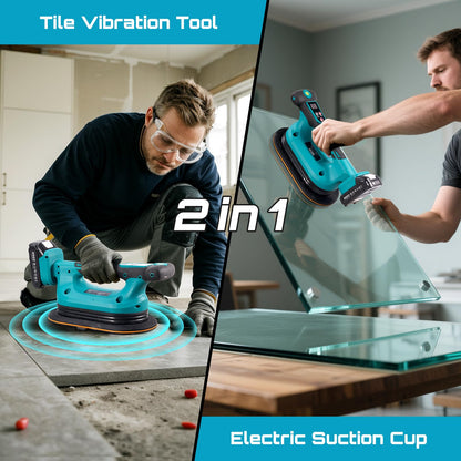 SEESII Electric Suction Cups (600LBS Auto-Start) + 2-in-1 Electric Suction & Vibration Tool Bundle – Dual Electric Suction System for Professional Tile Installation
