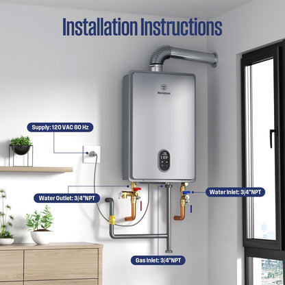 Westinghouse Smart Tankless Water Heater Propane Indoor, 7.9 GPM 180,000 BTU, WiFi App Control, ±1°F Temp Stability, Non-Condensing Whole Home Instant Hot Water Heater for 3-5 Fixtures