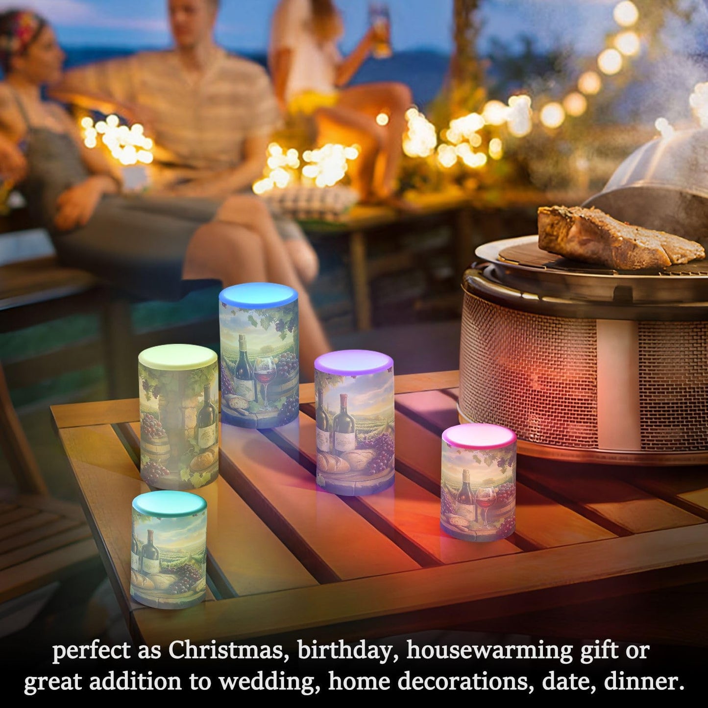 ALAZA Flickering Flameless Candles Red Wine Bottles Grapes Bread Battery Operated Candles with Remote Timer LED Pillar Votive Candles Set of 2 for Holiday Decor
