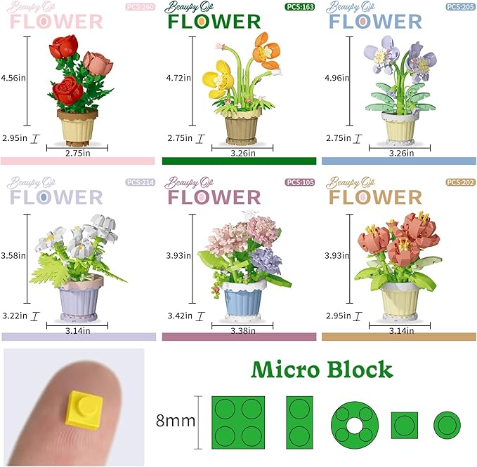 12 Pcs Flowers Bouquet Building Set2531 Pcs Flower Botanical Collection Building Block ToyMicro Plant for Home or Office Decor Mother's Day Valentine Christmas Birthday Gifts for AdultsGirls