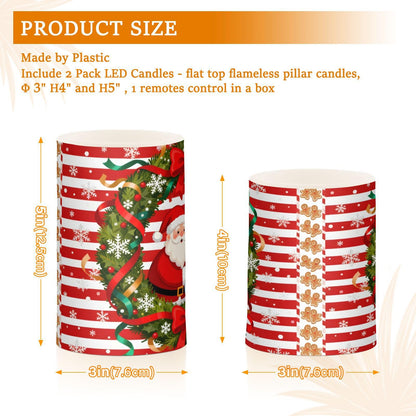 Flickering Flameless Candles, Christmas Santa Snowman Bow Wreath LED Candles with Remote Timer, Set of 2 Battery Operated Candle for Valentine Wedding Birthday