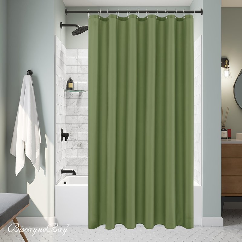 Biscaynebay Hotel Quality Fabric Shower Curtain Liners 72 Inch by 72 Inch, Sage Water Resistant Bathroom Curtains Rust Resistant Grommets & Weighted Bottom Hem Machine Washable