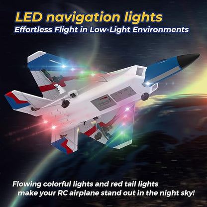 RC Airplane 4 Channel with Lights | F22 RC Plane with 6-axis Gyro Stabilizer for Beginner Remote Control Airplane for Adults 37mins Flight Time - 19in*14in