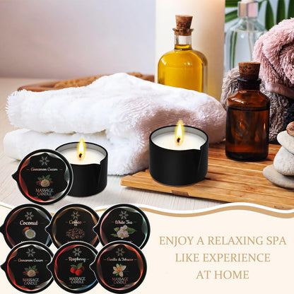 Sariiraw 6 Pack Massage Oil Candles Set, Low Temp Soy Based Massage Candles for Massage Therapy, Relaxation & Skin Moisturizing, Assorted Scents for Home Spa Self Care