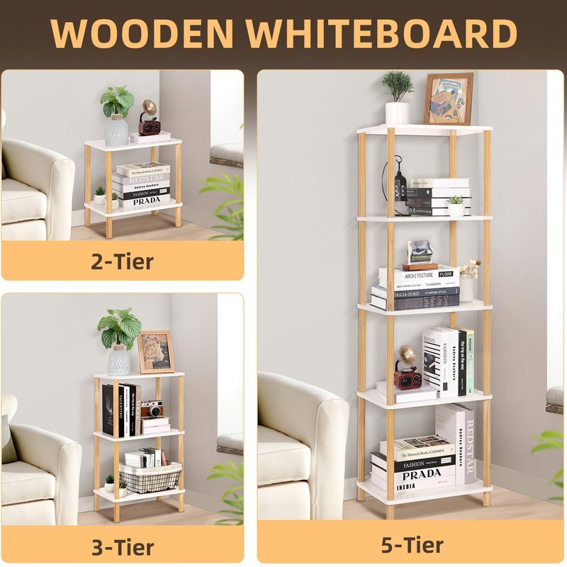 YGYQZ Bookshelf, 5-Tier High Vertical Book Shelf with Large Capacity, DIY Stackable Wooden Bookshelf Organizer, Suitable for Living Rooms, Offices, Bedrooms, and Studies