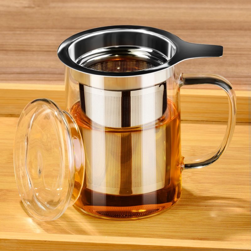 PARACITY Tea Cup, Borosilicate Clear Tea Mug with Removable Stainless Steel Infuser and Lid, Tea Cup 15oz/450ml Stove Safe, Glass Teas Cups for Loose Tea, Gift for Family and Friends