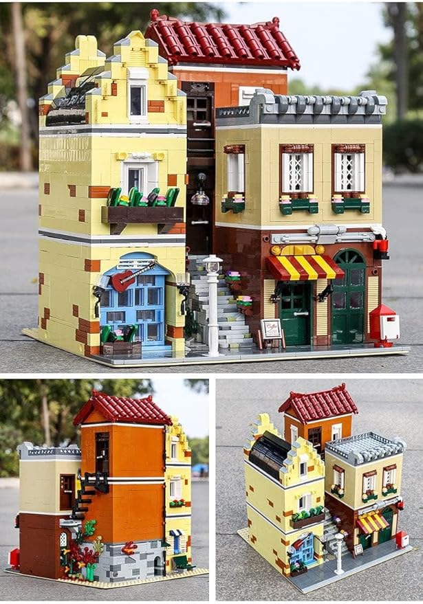 General Jim's Music Store &amp Coffee Café Street View Modular City Building Block Set 3103 Pieces with Light Kit European Style Architecture Display Model | GJ LMS