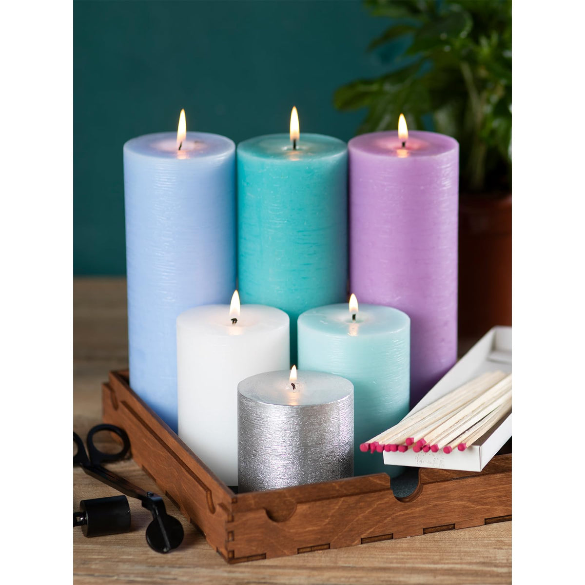 CANDWAX 3x3 Pillar Candles Set of 3 - Rustic Unscented No Drip Ivory Candles for Home Decor, Weddings, Centerpieces