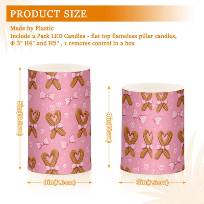 ALAZA Bread Heart Bow Flickering Flameless Candles Pillar Led Candles Battery Operated Candles with Remote and Timers Set of 2