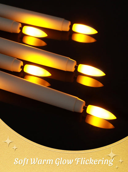 Warmhere 12 Pcs Flameless Taper Candles with Remote Timer, 11" Long Battery Operated Taper Candles, Flickering 3D Flame, Plastic Fake LED Candlesticks for Home Wedding Party Holiday Decor, White