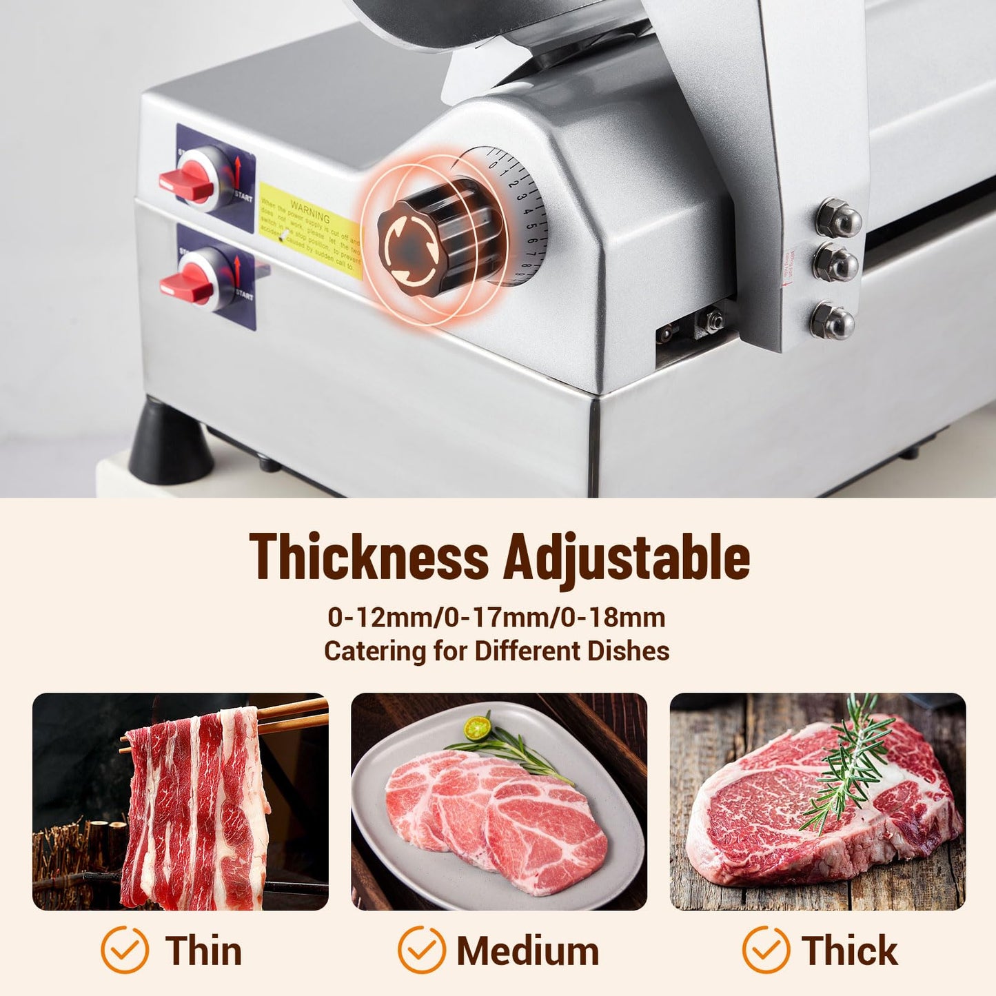 PeacefulHues Electric Food Slicer & Meat Slicer, 800W 12 Inch with Adjustable Thickness 0-18mm, Stainless Steel Blade for Home and Commercial Use