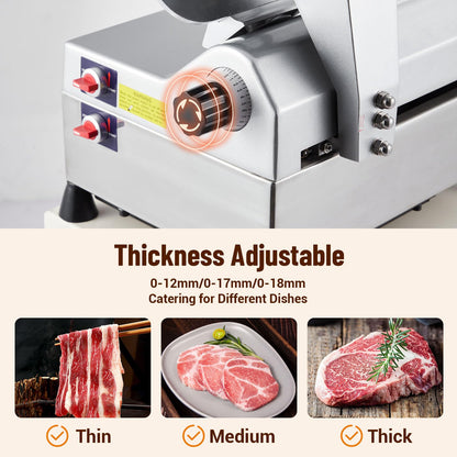 PeacefulHues Electric Food Slicer & Meat Slicer, 800W 12 Inch with Adjustable Thickness 0-18mm, Stainless Steel Blade for Home and Commercial Use