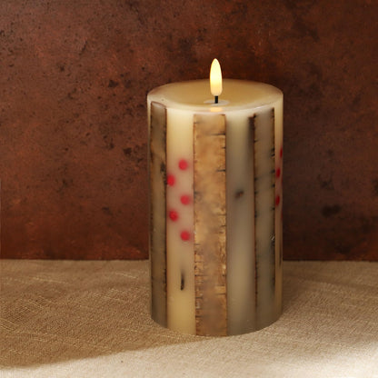 Real Birch Candles Flameless Embedded with Red Berries Christmas Flameless Candles with Remote Pillar Candles Battery Operated (3.5" × 6") - Real Wax, Unscented - for Christmas Decorations