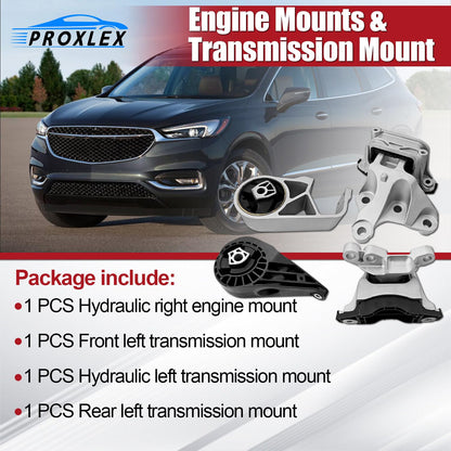 ProXlex 4PCS Engine Motor Mount & Transmission Mounts Kit for FWD Front Wheel Drive Compatible with Chevy Chevrolet Traverse & Buick Enclave 2018 2019 2020 2021 2022 2023 3.6L Replaces# 3507 3525
