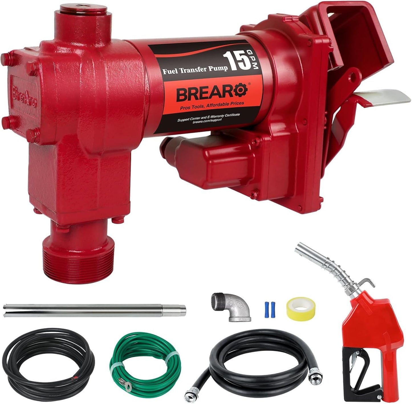 Fuel Transfer Pump Diesel Pump 12V DC 15 GPM with Automatic Nozzle, Heavy Duty Cast Iron Pump for Gasoline, Diesel, Kerosene, Biodiesel