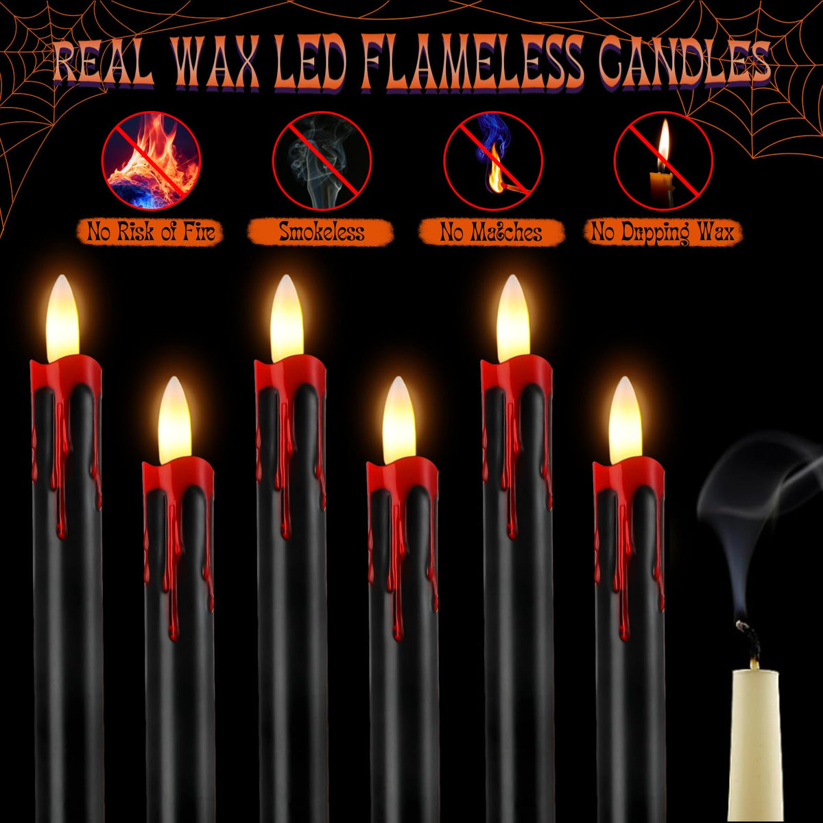 Sratte 12 Sets Halloween Blood Dripping Candle Holder Decoration LED Flameless Candlestick with Remote Battery Operate Vampire Tears Spooky Scary Creepy Decor for Indoor Home(Black Holder)