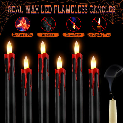 Sratte 12 Sets Halloween Blood Dripping Candle Holder Decoration LED Flameless Candlestick with Remote Battery Operate Vampire Tears Spooky Scary Creepy Decor for Indoor Home(Black Holder)