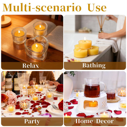 100 Packs Beeswax Tealight Candles Bulk,4 Hours 100% Pure Beeswax Tea Lights Candle in Clear Cup,Natural Scent Bees Wax Candles Small Smokeless Clean Burning Perfect for Home Decor for Party Christmas
