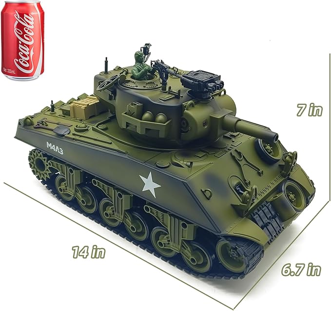 fisca Remote Control Tank 2.4Ghz 15 Channel 1/20 Sherman M4A3 Main Battle RC Tank that Shoot BBS Airsoft for Kids Age 10 11 12-16 Year Old