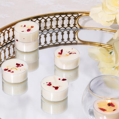 16Pcs Rose Scented Tealight Candles, Palm Wax White Tea Lights, 4h Long Burning Tea Light Candles with Dried Flowers for Holiday, Wedding, Spa, and Home Decoration