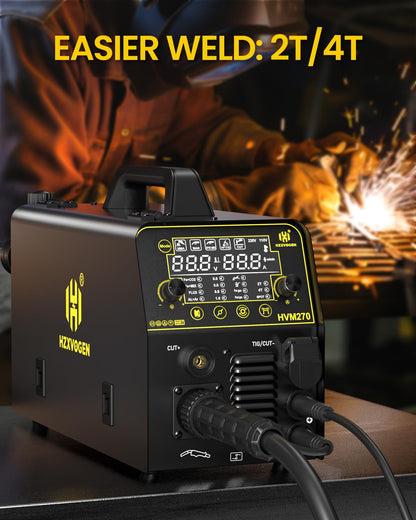 H HZXVOGEN 200A Plasma Cutter Welder Combo, 7 In 1 Gas MIG/Gasless Flux Core MIG/Pulse MIG/HF TIG/Stick/Cut/Spot, 110/220V Aluminum Welding Machine Multiprocess Welder with Synergic/Man Mode