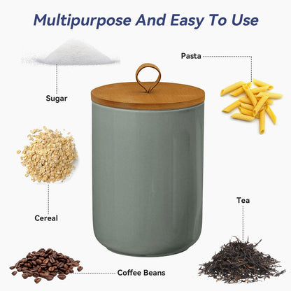 Jueison Large Ceramic Storage Jars, Modern Elegant Highly Polished Airtight Gorgeous Storage Canisters with Wooden Lid Food Storage Jar for Kitchen Spice Tea Vanilla Sugar Coffee Beans (Light grey)