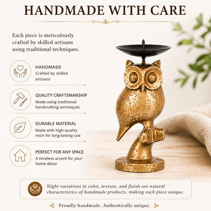Gold Owl Candle Holder Set of 2 – Decorative Taper & Small Pillar Candlestick Holders for Dining Table, Living Room & Home Décor