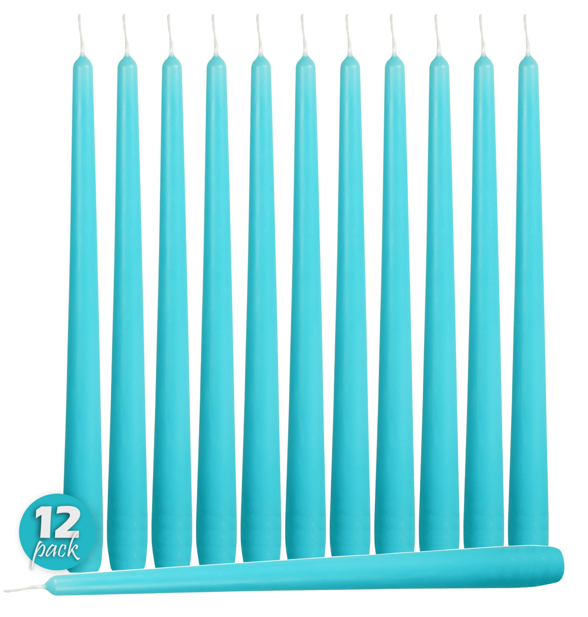 12 Pack Tall Taper Candles - 12 Inch Light Blue - Turquoise Dripless, Unscented Dinner Candle - Paraffin Wax with Cotton Wicks - 10 Hour Burn Time