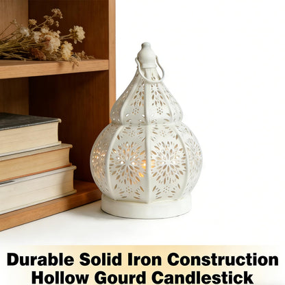 1pcs Iron Gourd Hollow Candle Holder Projection Ambient Decor for Home Garden Courtyard Decorative Ornament (Gold)