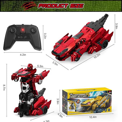 Dinosaur Transform Rc Cars 2.4Ghz Remote Control Car Transforming Robot with Flashing Light 360° Rotation One Button Deformation Car Toy Gifts for Boys Age 4-7 8-12