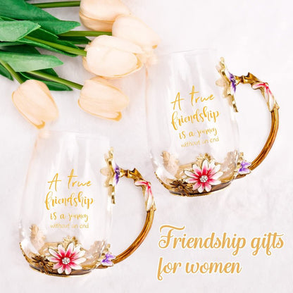 OEAGO Friendship Gifts for Women Best Tea Cup Friend Gifts for Women Flower Coffee Mug Christmas Birthday Gifts for Female Coworker